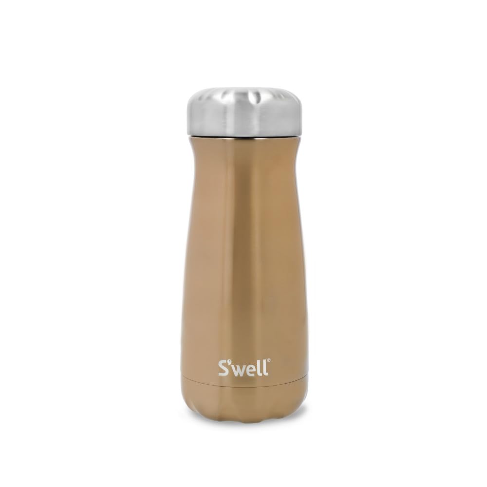 S'well Traveler Drinks Bottle, Pyrite, 470ml. Vacuum-Insulated Travel Bottle Keeps Drinks Cold and Hot - BPA-Free Stainless Steel Water Bottle, Gold — image 1