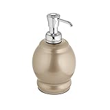 mDesign Liquid Hand Soap Dispenser Pump Bottle for Kitchen, Bathroom | Also Can be Used for Hand Lotion & Essential Oils - Short, Pearl Champagne/Chrome