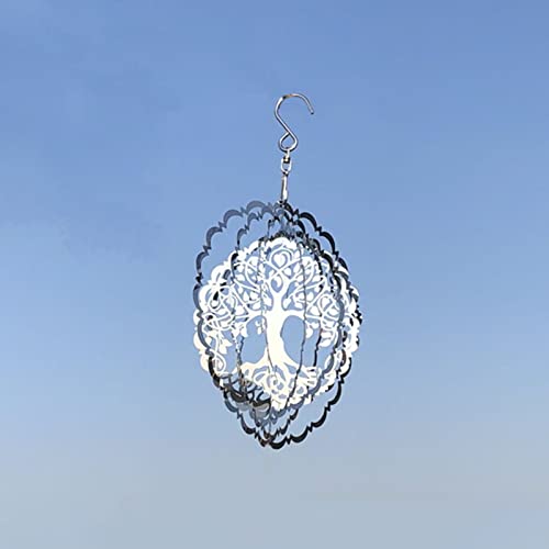 Rmikaly Tree of Life Pattern 6 Inch 3D Stainless Steel Hanging Metal Wind Spinner for Indoor Outdoor Garden Yard Decor Wind Chime Sculptures Crafts Ornaments Kinetic Yard Art Decorations