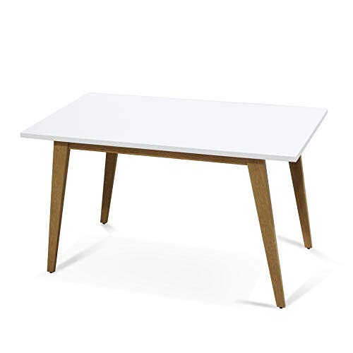 IDS Online MLM-18748-T Contemporary Norway Simplicity Style MDF White Dining Table with Wooden Skin Cover Metal Leg for 6, Rectagular, L51 X W29.5 X H29.5