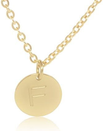 18K Gold-Plated Round Disc Engraved Initial Pendant 18" Adjustable Necklace with Personalized Alphabet Letter (F)