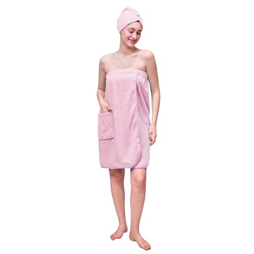 Mutenlc Women's Spa Wrap & Hair Towel Body Wrap Adjustable Closure Bathrobe (US, Alpha, X-Large-pink) at Amazon