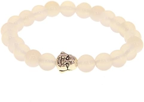 White Jade Beads With Silver Laughing Buddha Yoga Bracelets