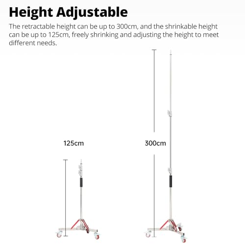 AMBITFUL AMBITFUL AS-300 Heavy Duty Light Stand with Launchers, 100% Stainless Steel, Maximum Height 305 cm, Photography Stand with Wheels for Softbox, Monolight, Reflector