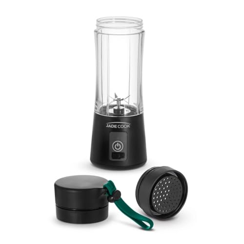 JadeCook Licuadora Portátil Mini Fusion, 45w de Potencia, Recargable Usb C, Capacidad 380ml para Smothies, Batidos, Cuchillas de Acero Inoxidable, Color Negro