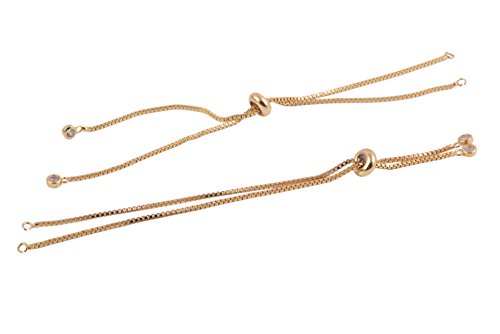 KONMAY 2pcs Adjustable Copper Base White Gold Box Necklace Chain, 18K Gold Plated and with Clear Cubic Zirconia Beads