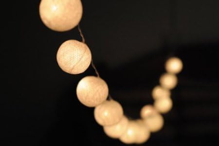 20/set Asian Thai Handmade White Yarn Cotton Ball String Light Decor,Christmas , Party , Yard Garden Decorative Lamp Display from Thailand.