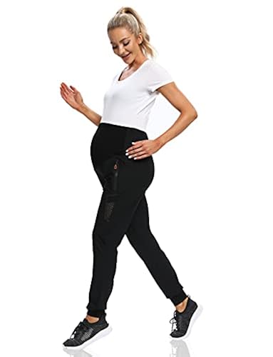 Foucome Women's Maternity Athletic Joggers Pants Zipper Pockets