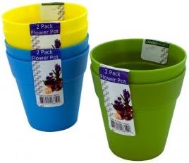 Flower and Plant Pot - Plastic - Assorted Colors - 2 Pack - 4” Tall – Planter Pots for Home and Garden - Nursery Pot, Planter, Flower pot - Strong and Reusable - By Qornerstone