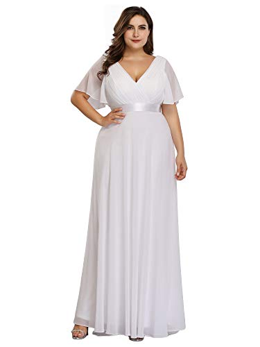 Ever-Pretty Women's Chiffon Formal Evening Dresses for Curvy Women V-Neck Plus Size Floor Length Bridesmaid Dress White 20