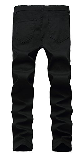 Qazel Vorrlon Men's Black Ripped Skinny Distressed Destroyed Straight Fit Jeans with Holes