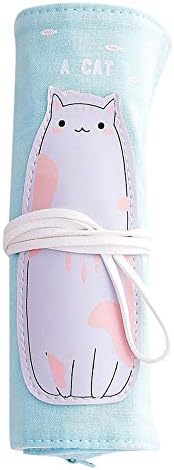 KFSO Pencil Bag,2 in 1 Canvas Wrap Roll Up Bandage Pen Case Bear Dinosaur Makeup Brushes Holder Pouch (C)