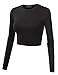 Doublju Basic Long Sleeve Crop Top for Women with Plus Size Black Medium