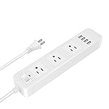 Elinker 3-Outlet Power Strip, with 4 USB Charging ports Home/Office Surge Protector with 6.6ft Extension Cord for Smartphone and Tablets White