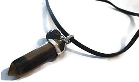 Tiger Eye Gemstone Necklace, Terminated Point Pendant | Lava Stone Diffuser, 18-20 Inches