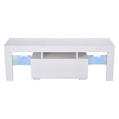 Modern White TV Stand, High-Gloss LED Lights TV Cabinet, Media Console Table Storage Desk Entertainment Center… - Image 2