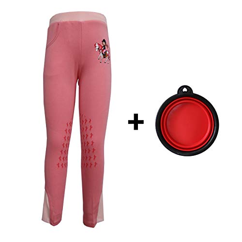 HR Farm Kid's Lovely Knee Patch Silicone Breeches Horse Riding Pull On Equestrian Pants (Pink, 6 Years)