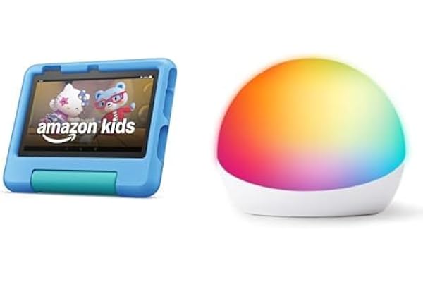 Amazon Kids Bundle Including Fire 7 Kids tablet (16 GB, Blue) + Echo Glow Multicolor Smart Lamp, Nightlight for kids
