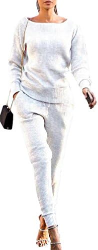 Tymhgt Womens Active Solid 2 Piece Sweatsuit Sweatshirt and Sweat Pant Tracksuits Outfits Set White M