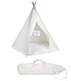 6' Large Canvas Teepee With Carry Case - Customizable Canvas Fabric - By Trademark Innovations (White)