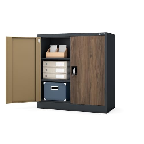 Jan Nowak Kleiner Aktenschrank C001B Büroschrank Metallschrank Aufbewahrungsschrank 2 Verstellbare Fachböden Pulverbeschichtet Abschließbar 92,5 cm x