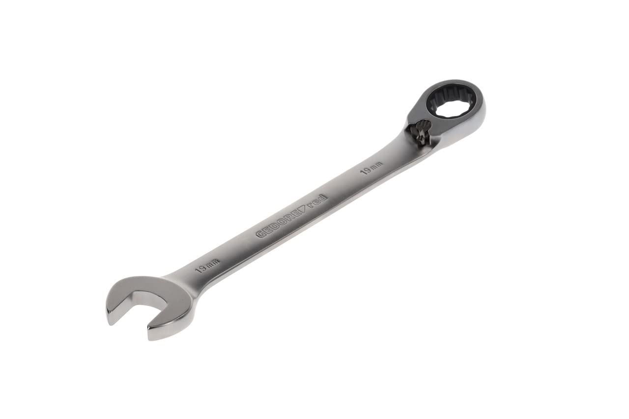 GEDORE red Combination ratchet spanner, Reversible, AF 19 mm, Angled, Flat, Bi-hex, Spanner, R07200190