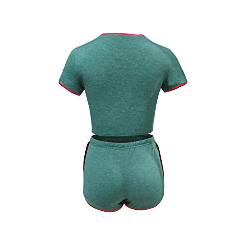 2 Piece Shorts Set for Women - Sexy Short Sleeve Crop Tops + Skinny Shorts Tracksuit X-Large Green