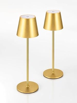 2 candeeiros de mesa LED reguláveis com bateria, sem fios, recarregáveis, luz quente, 3000 K, candeeiro de mesa para uso interior e exterior com USB-C, alumínio, IP54, impermeável (dourado)...