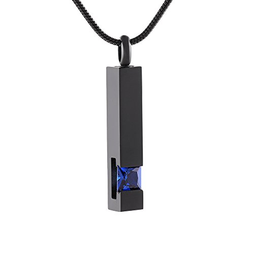 Inlay Multi-Colored Crystal Bar Memorial Urn Necklaces for Cremation Ashes Stainless Steel Keepsake Jewelry (Dark Blue)