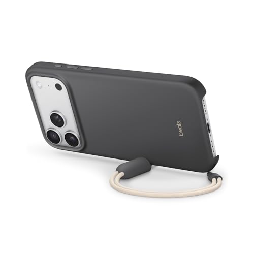 Coque avec béquille pour iPhone 17 Pro Max équipée MagSafe avec Commande de l'appareil Photo, Support intégré et dragonne, Fini Mat et Doublure en Tissu Microfibre - Gris Granite