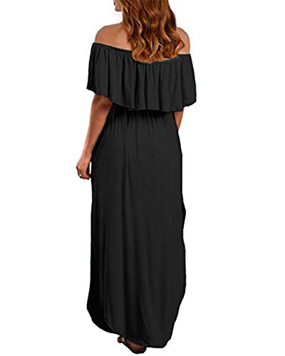 image for Kidsform Women's Off The Shoulder Maxi Dress Ruffle Party Side Split B