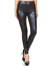 Leggings de piel sintética con aspecto mojado brillante metálico de cintura alta y elástico