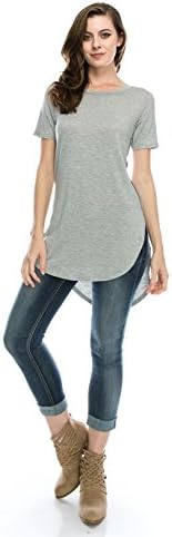 Nelly Aura Plus Size Short Sleeve Heather Gray Tunic Top with Fashion Shirt Tail Hemline Side Slit - 1X