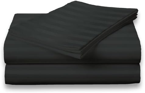 King Size 300 Thread Count 100% Cotton Sateen Dobby Stripe Sheet Set -Black