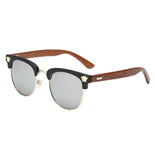 Simvey Retro Clubmaster Classic Wood Half Frame Horn Rimmed Want