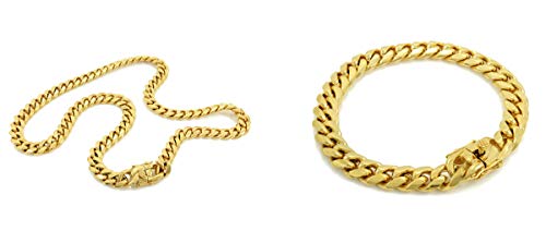 Solid 14k Yellow Gold Finish Stainless Steel 10mm Thick Miami Cuban Link Chain Box Clasp Lock (Chain 30'' & Bracelet 9'')