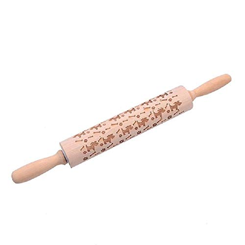 1 piece New Christmas Embossing Rolling Pin Baking Cookies Noodle Biscuit Fondant Cake Dough Engraved Roller Snowflake Reindeer