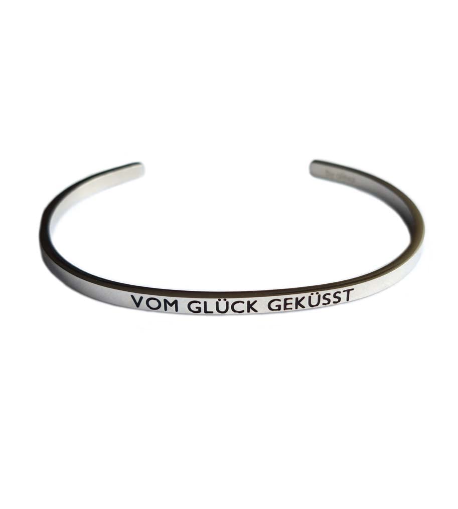 MEIN MANTRA by alexa Elegant bangle bracelet silver with mantra and saying up to approx. 20 cm. kissed by luck, 20 centimeters, Stainless Steel