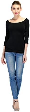 Lolichy Women's Ruched 3/4 Sleeve Off Shoulder Top Sexy Black Party Shirts L