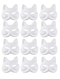 DIY Mask - 12-Pack White Half Face Mask for Halloween Costume Party, Cat Design