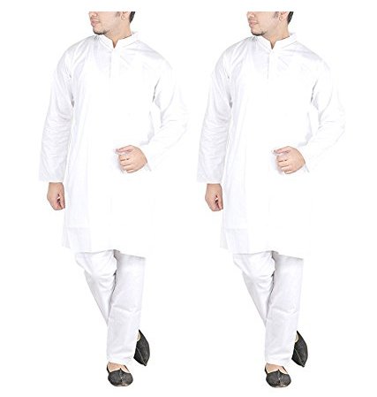 royal men's white active wear pure cotton kurta pyjama set of 2