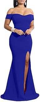 YMDUCHWomen's Off Shoulder High Split Long Formal Party Dress Evening Gown