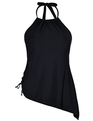 Firpearl Women's Swimsuit Flowy Halter High Neck Swimwear Control Tankini Top Black 18