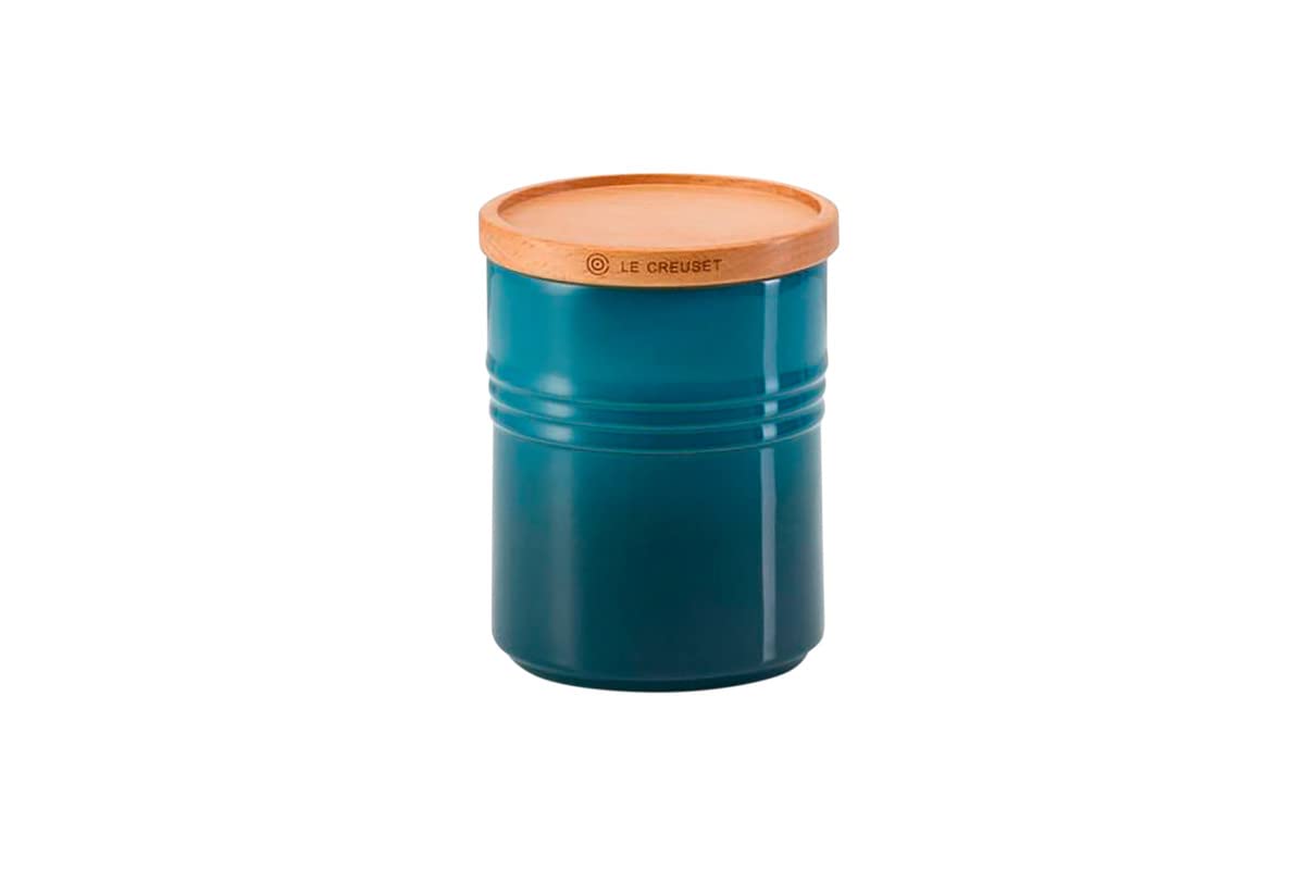 LE CREUSET Stoneware Medium Storage Jar with Wooden Lid, Stoneware, 540 ml, 10 cm, Deep Teal, 91044401642099