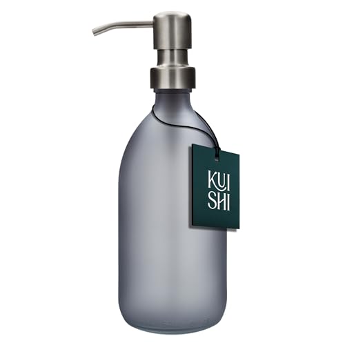 Kuishi Grey Matte Amber 500ml Glass Soap Dispenser with Silver Stainless-Steel Pump, Eco-friendly, Decoration Tool
