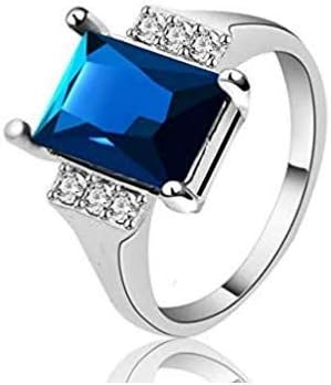 Vintage Women Aquamarine Rhinestone Silver-Plated Alloy Ring Size 8, My#8F