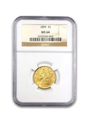 From Amazon.com. Click for details:
 Coins: 1899 $5 Liberty Gold Half Eagle MS-64 NGC G$5 MS-64 NGC Coins: 1899 $5 Liberty Gold Half Eagle MS-64 NGC G$5 MS-64 NGC