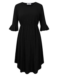 Clearlove - Vestido para mujer de manga grande, casual con bolsillos