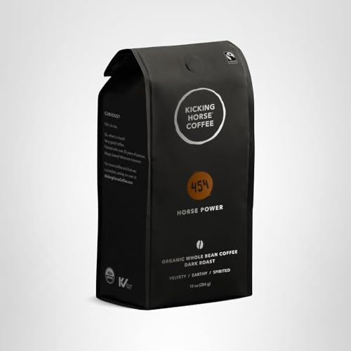 KICKING HORSE COFFEE, 454 HORSE POWER, DARK ROAST, WHOLE BEAN, 10 OZ – CERTIFIED ORGANIC, FAIRTRADE, KOSHER COFFEE