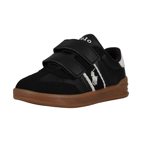 POLO RALPH LAUREN Unisex Kids Heritage Court III T-Toe (Big Kid) Black/White 5 Big Kid Medium at Amazon